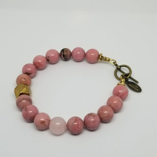 Rhodonite wiyh Rose Quartz (10mm) Antiqued Gold Toggle Bracelet