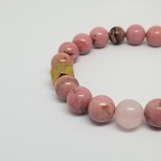 Rhodonite wiyh Rose Quartz (10mm) Antiqued Gold Toggle Bracelet