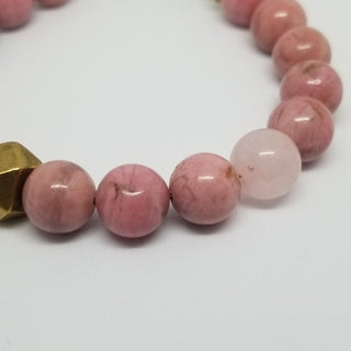 Rhodonite wiyh Rose Quartz (10mm) Antiqued Gold Toggle Bracelet