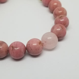 Rhodonite wiyh Rose Quartz (10mm) Antiqued Gold Toggle Bracelet