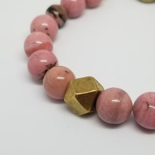 Rhodonite wiyh Rose Quartz (10mm) Antiqued Gold Toggle Bracelet