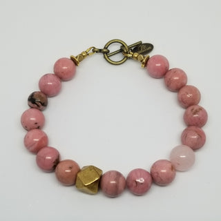 Rhodonite wiyh Rose Quartz (10mm) Antiqued Gold Toggle Bracelet