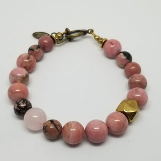 Rhodonite wiyh Rose Quartz (10mm) Antiqued Gold Toggle Bracelet