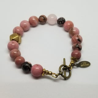 Rhodonite wiyh Rose Quartz (10mm) Antiqued Gold Toggle Bracelet