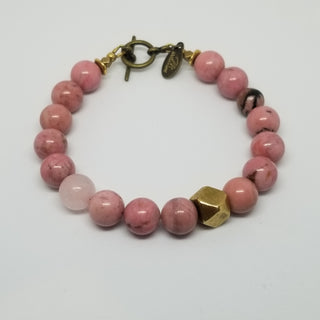 Rhodonite wiyh Rose Quartz (10mm) Antiqued Gold Toggle Bracelet