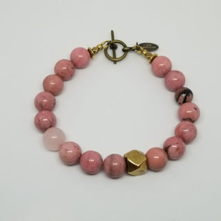 Rhodonite wiyh Rose Quartz (10mm) Antiqued Gold Toggle Bracelet