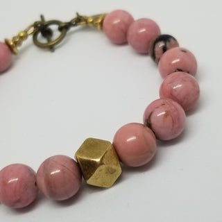 Rhodonite wiyh Rose Quartz (10mm) Antiqued Gold Toggle Bracelet