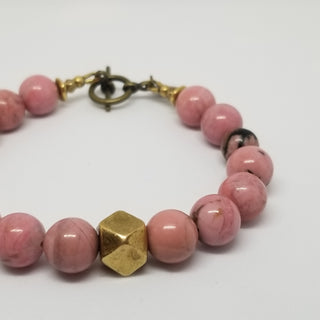 Rhodonite wiyh Rose Quartz (10mm) Antiqued Gold Toggle Bracelet