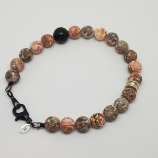 Leopard Jasper & Network Jasper(8mm) Gunmetal Lobster Clasp Bracelet