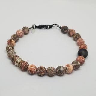 Leopard Jasper & Network Jasper(8mm) Gunmetal Lobster Clasp Bracelet