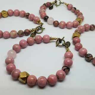 Rhodonite wiyh Rose Quartz (10mm) Antiqued Gold Toggle Bracelet