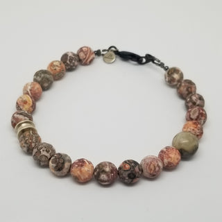 Leopard Jasper & Network Jasper(8mm) Gunmetal Lobster Clasp Bracelet