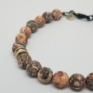 Leopard Jasper & Network Jasper(8mm) Gunmetal Lobster Clasp Bracelet