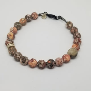 Leopard Jasper & Network Jasper(8mm) Gunmetal Lobster Clasp Bracelet