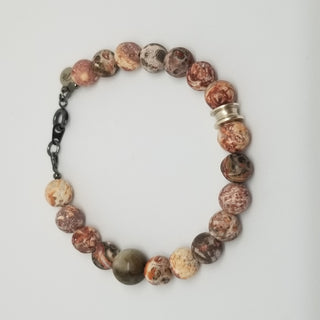 Leopard Jasper & Network Jasper(8mm) Gunmetal Lobster Clasp Bracelet