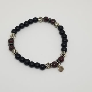 Garnet, Black Onyx & Hematite (6mm) Silver Bracelet