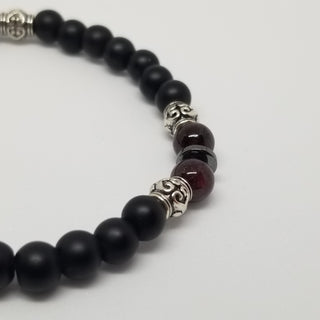 Garnet, Black Onyx & Hematite (6mm) Silver Bracelet