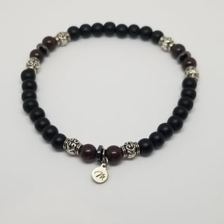 Garnet, Black Onyx & Hematite (6mm) Silver Bracelet