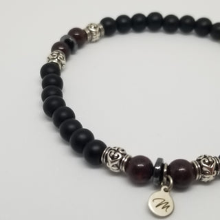 Garnet, Black Onyx & Hematite (6mm) Silver Bracelet