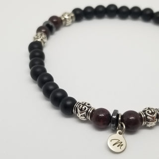 Garnet, Black Onyx & Hematite (6mm) Silver Bracelet