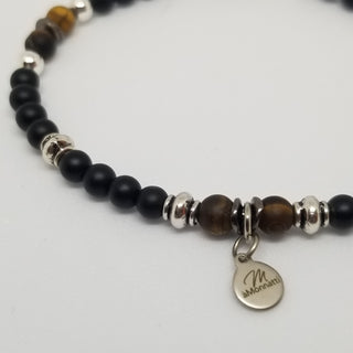 Gold Tiger Eye, Black Onyx & Hematite Silver Bracelet SET