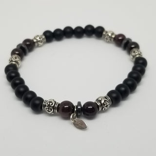 Garnet, Black Onyx & Hematite (6mm) Silver Bracelet