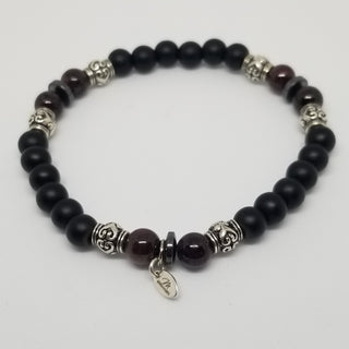 Garnet, Black Onyx & Hematite (6mm) Silver Bracelet