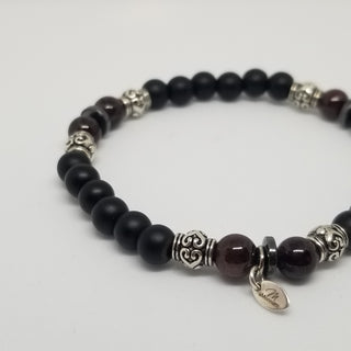 Garnet, Black Onyx & Hematite (6mm) Silver Bracelet