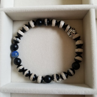 Tibetan [Black & White] and Black Onyx With an Element of Lapis Lazuli Bracelet