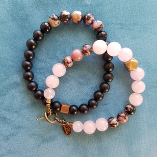 Rhodonite and Black Onyx Logo Bracelet