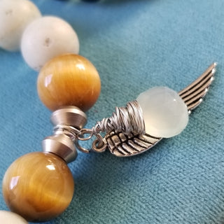 Amazonite with Tiger's Eye (12mm) with Chalcedony Dangle & Angel's Wing Charm