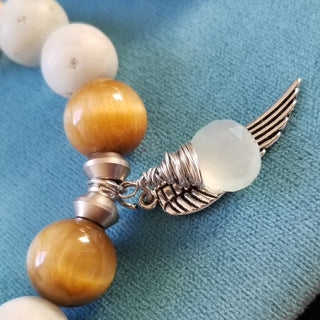 Amazonite with Tiger's Eye (12mm) with Chalcedony Dangle & Angel's Wing Charm