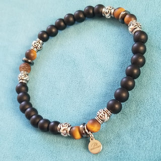 Gold Tiger Eye, Black Onyx & Hematite (6mm) Silver Bracelet