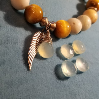 Amazonite with Tiger's Eye (12mm) with Chalcedony Dangle & Angel's Wing Charm