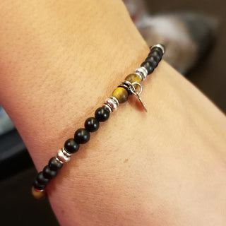 Gold Tiger Eye, Black Onyx & Hematite Silver Bracelet SET