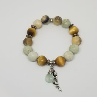 Amazonite with Tiger's Eye (12mm) with Chalcedony Dangle & Angel's Wing Charm