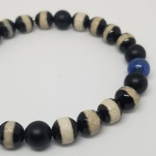 Tibetan [Black & White] and Black Onyx With an Element of Lapis Lazuli Bracelet