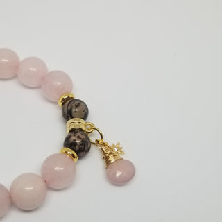 Rose Quartz and Rhodonite (8mm & 10mm)18K Gold Toggle Bracelet with Rose Quartz & Little Guiding Star Dangle