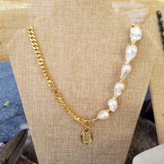 Baroque Pearl - Half Chaain~Half Pearl - (AAA Quality) 18K Gold Filled Chain [�350]