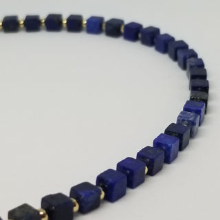 Lapis Lazuli (4mm Square) 18k Gold Filled Necklace with Snake Skin Jasper & Snake Dangle