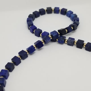 Lapis Lazuli (4mm Square) 18k Gold Filled Necklace with Snake Skin Jasper & Snake Dangle