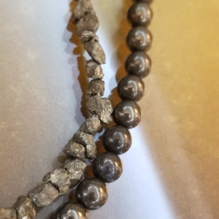 Pyrite Rough - Half Pyrite~Half 18k Gold Plated Chain Toggle Clasp Necklace with Protective Coin Charm