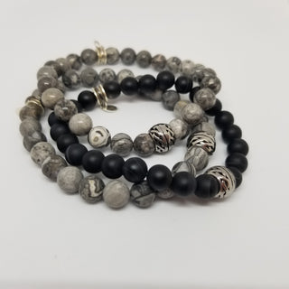 Gray Map Jasper(8mm) Matt Finish SS  Bracelet