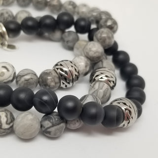 Gray Map Jasper(8mm) Matt Finish SS  Bracelet