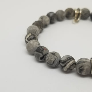 Gray Map Jasper(8mm) Matt Finish SS  Bracelet