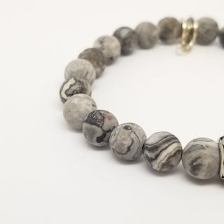 Gray Map Jasper(8mm) Matt Finish SS  Bracelet