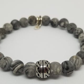 Gray Map Jasper(8mm) Matt Finish SS  Bracelet