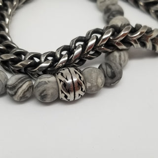 Gray Map Jasper(8mm) SS  Bracelet