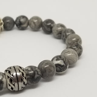 Gray Map Jasper(8mm) SS  Bracelet