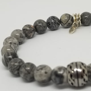 Gray Map Jasper(8mm) SS  Bracelet